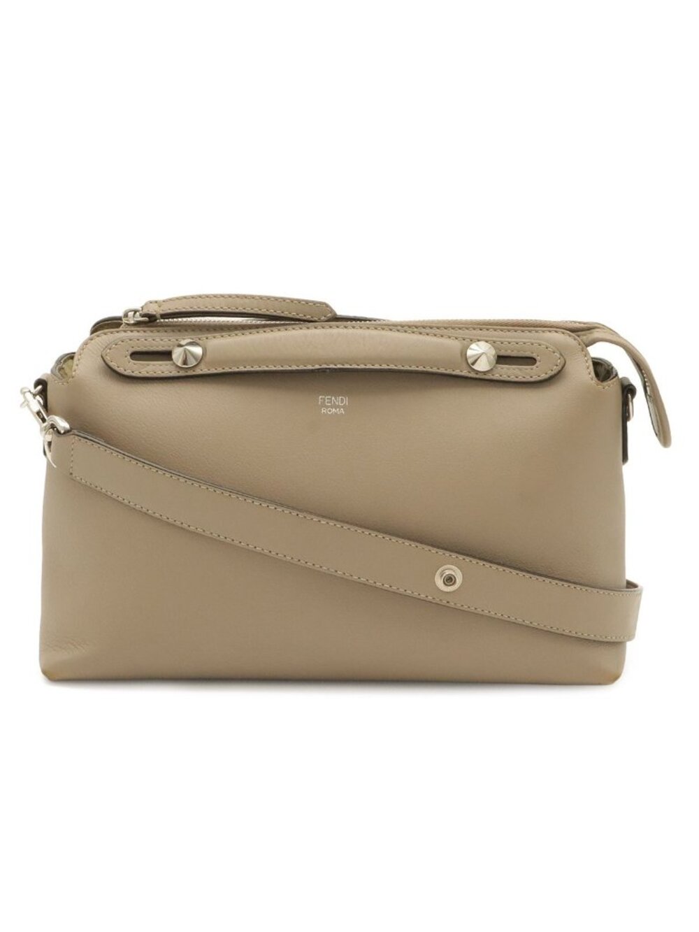 Fendi by the Way Medium 2-Way Shoulder Bag Leather Sand Beige Silver
